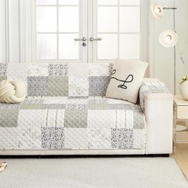 Skidproof Sofa Cover-Taupe Sofa Slipcover with Elastic Straps-Easy Fit Slip Cover-Patchwork Washable Furniture Protector for Pets and Kids(Sofa,Taupe)