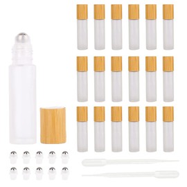 18 botellas vacías de bambú de 10 ml para aceite esencial, botellas de aceite esencial de 0.35 onzas con tapa de bambú y con bola de rodillo de acero inoxidable