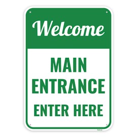 1PC Welcome Main Entrance Enter Here Sign, 14 x 10 Inches - Aluminum - Customer Door Sign For Business
