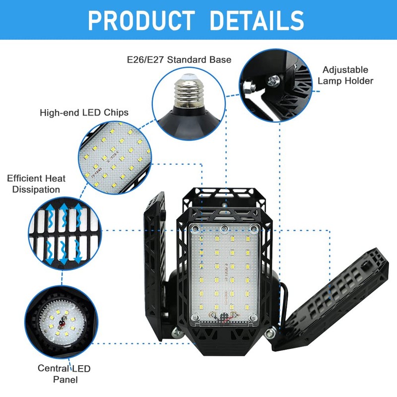 QiyuanLS 2-Pack LED Garage Light,150W Garage Lights Deformable LED Garage