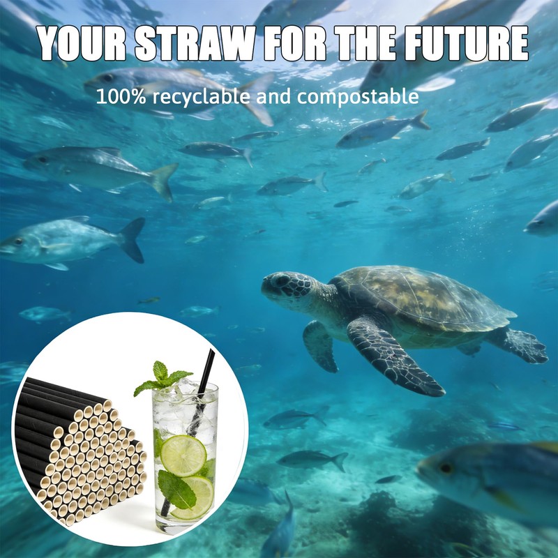 juajua Black Paper Straws, 197 x 6mm Biodegradable Paper Straws,600
