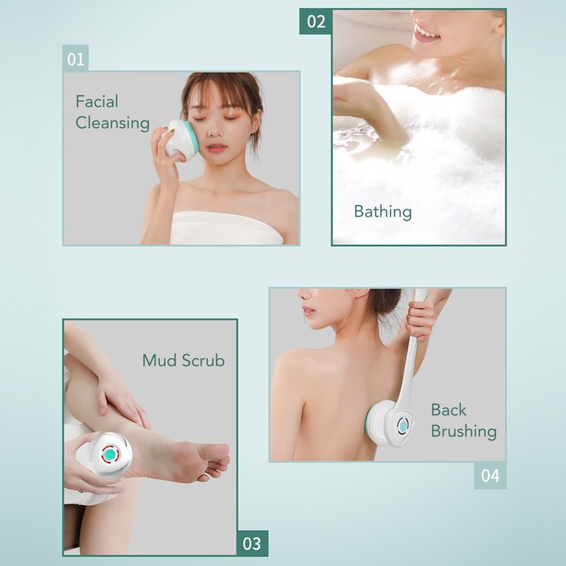 Electric Body Brush 3 Levels Speed Long Handle Exfoliating IP67