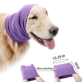 Quiet Ears for Dogs Anxiety Barking - Dog Ear Covers Muffs Snood for Noise Protection - 2PCS Hearing Earmuffs Fireworks Anti Anxiety Hat for Large Dogs (Purple & White)
