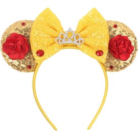 ASAHEL Mouse Ears Headbands Fashion Shiny Bows Mice Ears Birthday Parties Themed Events (Gold, Onesize)