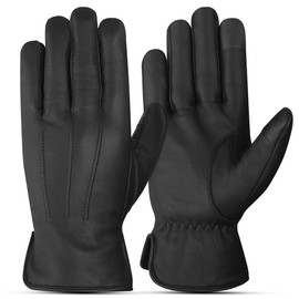 The AMA LOOK Genuine Winter Leather Driving Gloves for Men, Fleece Lined Mens Leather Gloves, Touch Screen Compatible (Black, M)