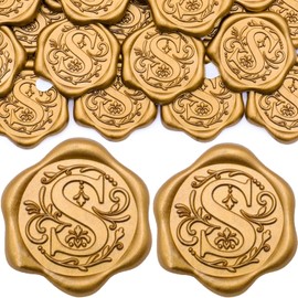 SWANGSA - Paquete de 50 pegatinas adhesivas de sello de cera con letra S, color dorado antiguo con iniciales del alfabeto para sobres de invitación de bodas, fiestas