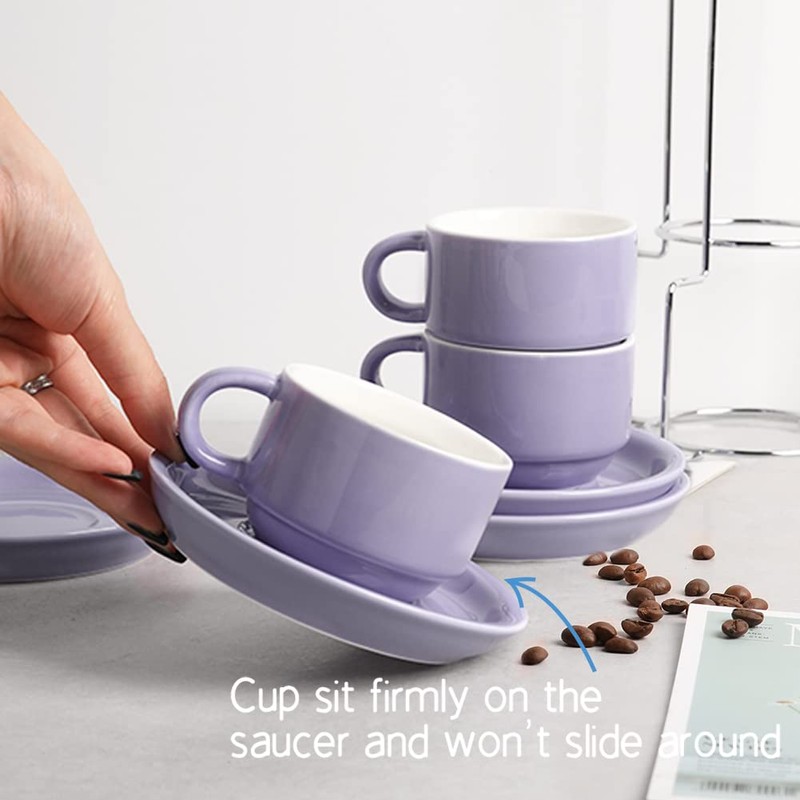 Sweejar Porcelain Espresso Cups with Saucers, 4 Ounce Stackable Cappuccino