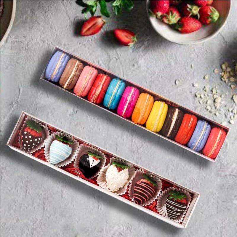RomanticBaking 50 Pack Long Strawberry Boxes Macaron boxes Truffle Boxes