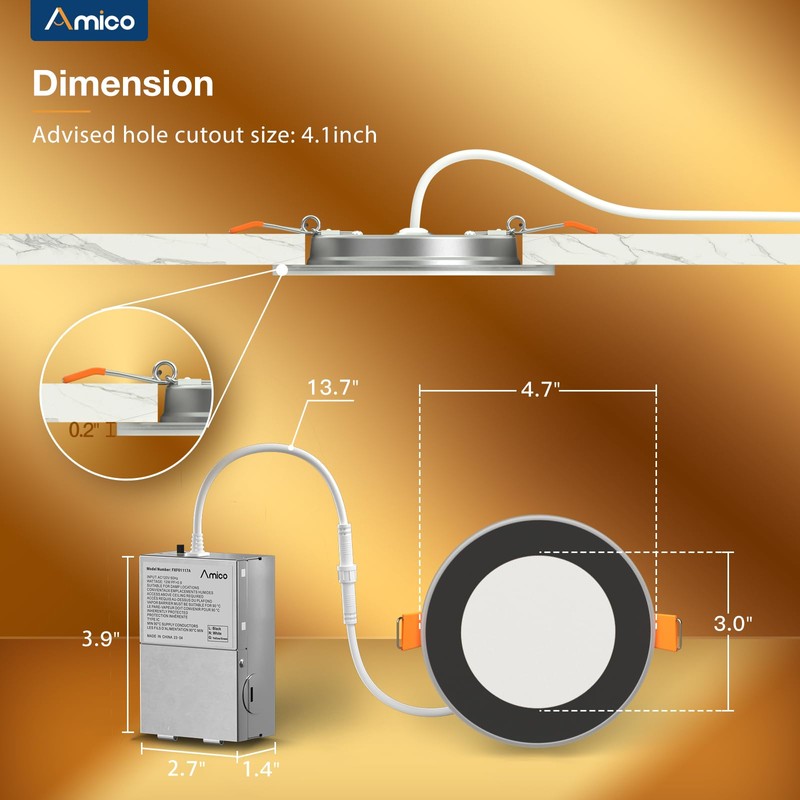 Amico 4 Pack Black 4 Inch 5CCT LED Recessed Ceiling