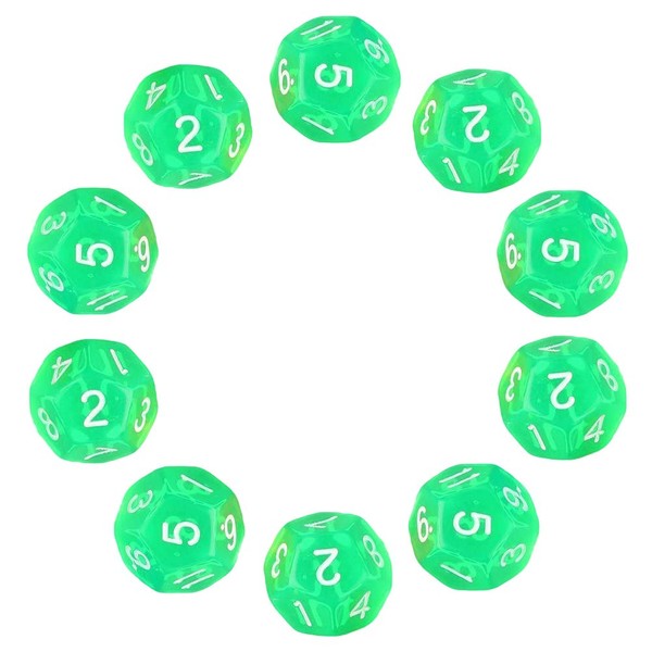 Deolven D12 Dice, 10 Pieces, Transparent Green Polyhedral Dice, 12-Sided