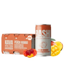 Bashi - Kava Drink Experience - Natural Relaxation & Stress Relief - Plant-Based Kava Extract - Non-Alcoholic, Caffeine Free - Peach Mango 8oz - 6 Pack