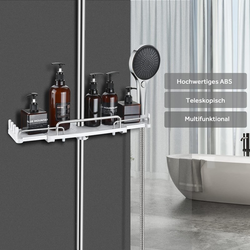 LOLYPOT Shower Shelf No Drilling Telescopic 32-48 cm, Shower Shelf