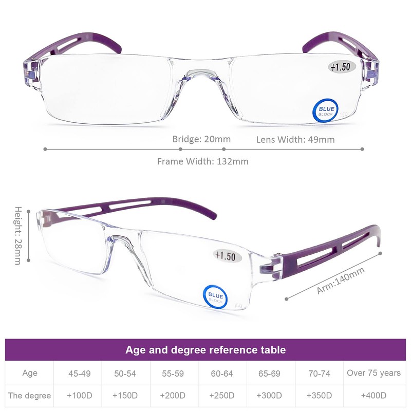 DOOViC 5 Pack Rimless One-Piece Design Reading Glasses Blue Light