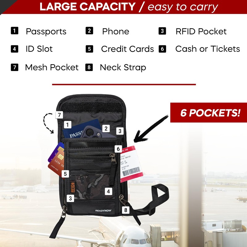 Travel Neck Wallet Passport Holder with RFID Blocking – Lightweight