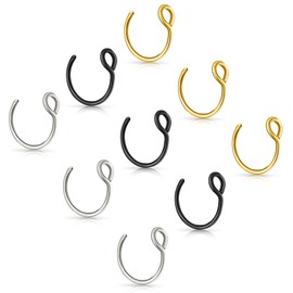 Lusofie 9 Stück Fake Nose Ring Gefälschter Nasenring Fakes Lippenring Fake Nasenpiercing Ring Edelstahl Fake Septum Aufsteckbarer Nasolabialring für Damen Herren Mädchen