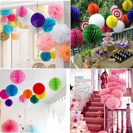 20pcs Honeycomb Flower Balls Party Honeycomb Balls Decoration Paper Flower Balls Tissue Paper Flower Ball Pom Poms Ball for Baby Shower Birthday Wedding Home Decor (6inch, Yellow)