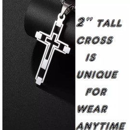 Fashion Jewelry Large PRAY HOPE PROTECT FAITH CROSS Pendant On 925 Plated Silver 26" Chain Men