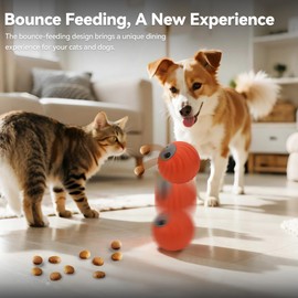 QKOQKO Adjustable Treat Dispensing Ball - Cat Slow Feeder, Durable Interactive Toy for Puppies, Kittens & Cats/Dogs, Fill with Treats, Controls Eating, Indoor Chase Keeps Pets Busy (Orange)