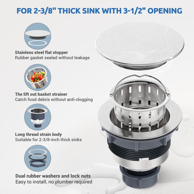 BOTEMY Stainless Steel Sink Drain Strainer 3-1/2 Inch Kitchen Sink
