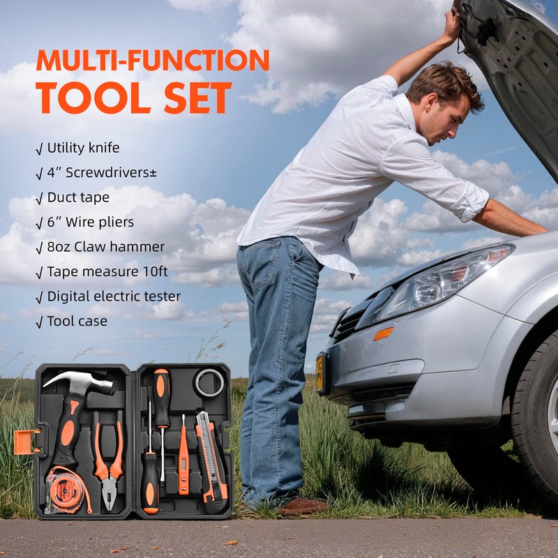 Car Emergency Kit with Portable Air Compressor, First Aid Kit,