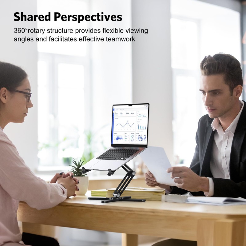 OMOTON 360° Rotating Laptop Stand Riser for Desk, Ergonomic Foldable