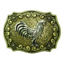 Moranse Golden Rooster Engraved Pattern Design Cowboy western Belt Buckles, Rooster, Medium