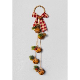 46cm Hanging Decorations Rustic Bells with Ribbon, Berries and Pinecones Christmas Home Wall Door Jingle Xmas Holiday DIY Decorations