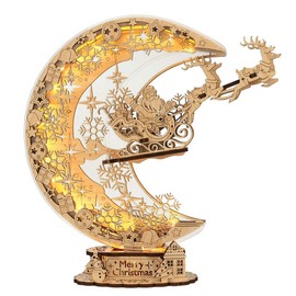 FUNPOLA LED 3D Wooden Puzzle Night Flight Moon, DIY Craft Kit Festive Nightlight for Home Décor, Unique for Teens and Adults - Color: Maple Wood - Light Tone