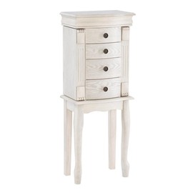 Linon Azalea Wood Jewelry Armoire 4 Drawers Top and Side Storage in Off White