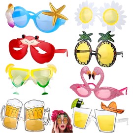 Eowppue 8PCS Funny Sunglasses – Christmas Photo Booth Props, Adult Novelty Kids Sunglasses, for New Year's Eve Party Supplies