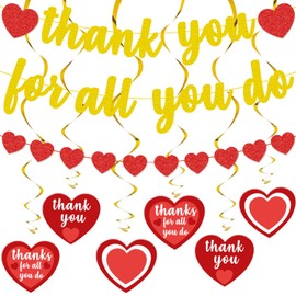 Thank You for All You Do Banner, Gold Glitter Thank You Teachers Banner, Appreciation Theme Hanging Swirls, Teacher Appreciation Banner, Employee Doctor Nurse Staff Appreciation Decorations Supplies