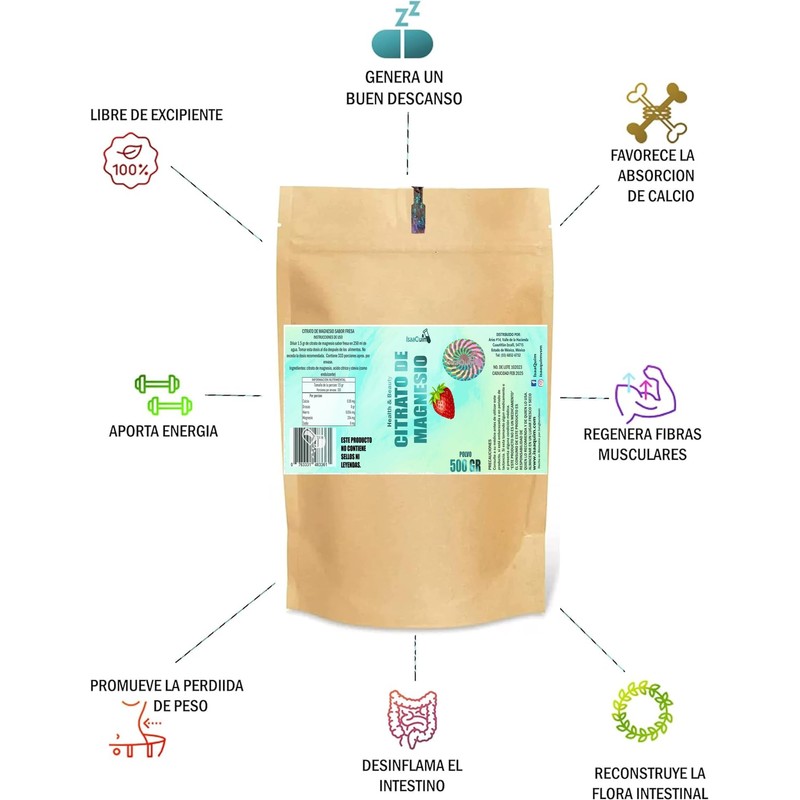 Citrato de Magnesio con sabor fresa 500 gr