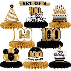 LINGTEER Happy 100th Birthday Table Honeycomb Centerpieces Cheers to 100th Birthday 100 Years Old Party Table Decorations Gift Sign.
