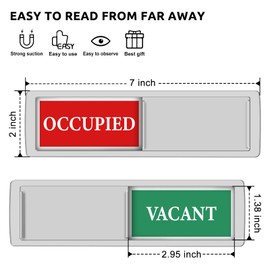 Privacy Sign - Vacant Occupied Sign for Home Bathroom Office Restroom Conference Hotel Hospital, Easy to Read Non-Scratch Magnetic Slider Door Indicator with Clear, Bold & Colored Text - Silver