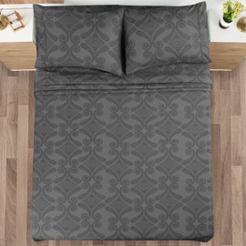 Utopia Bedding Queen Sheet Set, Soft Microfiber 4 Piece Bed Sheets with 15" Deep Pocket - Easy Care Brushed Microfiber (Paisley - Grey)