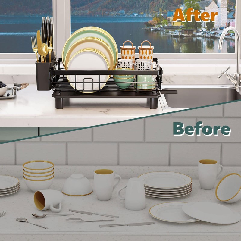 AIDERLY Iron Dish Drying Rack with Drainboard Dish Drainers for