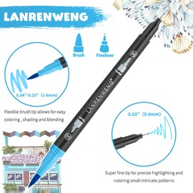LANRENWENG 100 Colors Duo Tip Brush Markers Art Pen Set, Fine Brush Tip Colored Pens Set with Canvas Bag,Adult Coloring Books Drawing Sketching Calligraphy