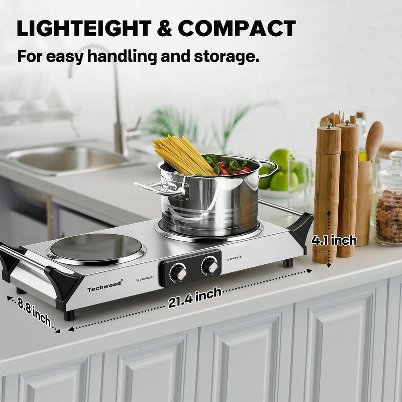 Techwood Electric Stove, Double Infrared Ceramic Hot Plate for Cooking,