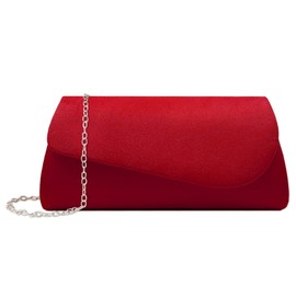 YYW Women’s Clutches Bag for Women Handbag Flannelette Clutch Handbag for Women with Detachable Chain Strap for Bridal Parties Weddings Proms (Red)