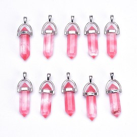 Asingeloo Genuine Quartz Stone Bullet Pendant Healing Point Reiki Chakra Pendants Crystal Charms Bulk for Jewelry Making, Stone, Quartz