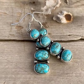 Azusa Sun Geometric Long Earrings Green Turquoise Dangle Earrings Bohemian Retro Western Jewelry Gifts for Women