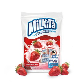 Milkita The Real Milk Candy Bag, Gluten Free Chewy Candies with Calcium & Real Milk, Zero Trans Fat, Low-Sugar, Strawberry Flavor, 25 Pcs
