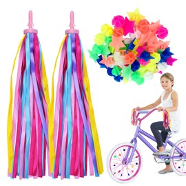 Kids Bike Accessories Set, 2 Pack Bike Tassels + 36Pcs Spoke Beads for Kids Girls, Rainbow Bike Accessories Colorful Tassel Ribbons Bicycle Clip Beads Kids Bike Accessories for Micro Scooter Tricycle