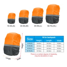 PATIKIL 58-70L Waterproof Backpack Rain Cover, Non-Slip Ultralight Backpack Cover with Reflective Strip for Hiking Camping Traveling Cycling, XL, Grey Orange