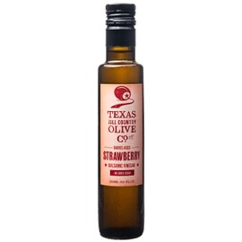 Strawberry White Balsamic Vinegar - Gourmet Barrel Aged Infused Balsamic Vinegar - Great for Dressing Dipping Glazing - No Artificial Flavors or Added Sugar - Made in Texas (8.5 oz)