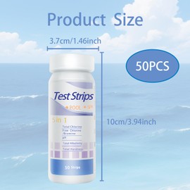 50Pcs Hot Tub 5 In 1 Test Strips, pH Test Strips, PH Tester for Drinking Water, Pool Water Testing Kit for Chlorine, Bromine, Hardness, PH and Total Alkalinity