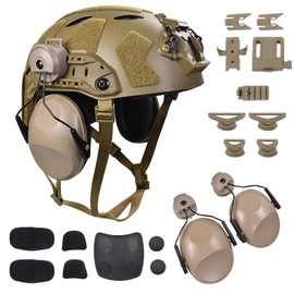 Lightweight Construction Tactical Fast Helmet Integrated NVG Mount Adjustable Size for Adult and Teenager (TAN)