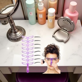 1Pc Pouple Eyebrow Shaping Kit,Eyebrow Template，8 Styles Reusable Eyebrow Stencil with Handle and Strap, Washable, Eyebrow Color, Eyes