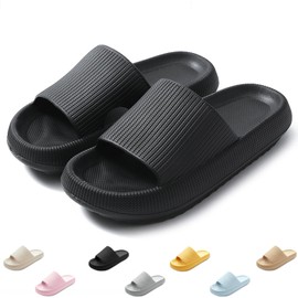 QJJQ Cozislides Bathing Shoes for Men and Women, Cloud Slippers, Super-Soft, Non-Slip, Beach Slides, Slippers, Summer Mules, Bathing Slippers, Flip Flops, black