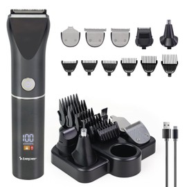 BEPER P304CAP050 Set Rifinitore Multifunzione TrimX 12 – Tagliacapelli, Regolabarba, Rifinitore Naso e Orecchie – 12 Accessori Inclusi, Lame in Acciaio, Display LED, USB-C Ricaricabile – 2h Autonomia